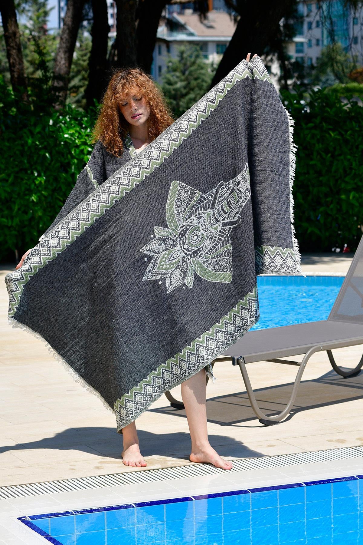 Green- Black Elephant Kimono & Peştemal Set