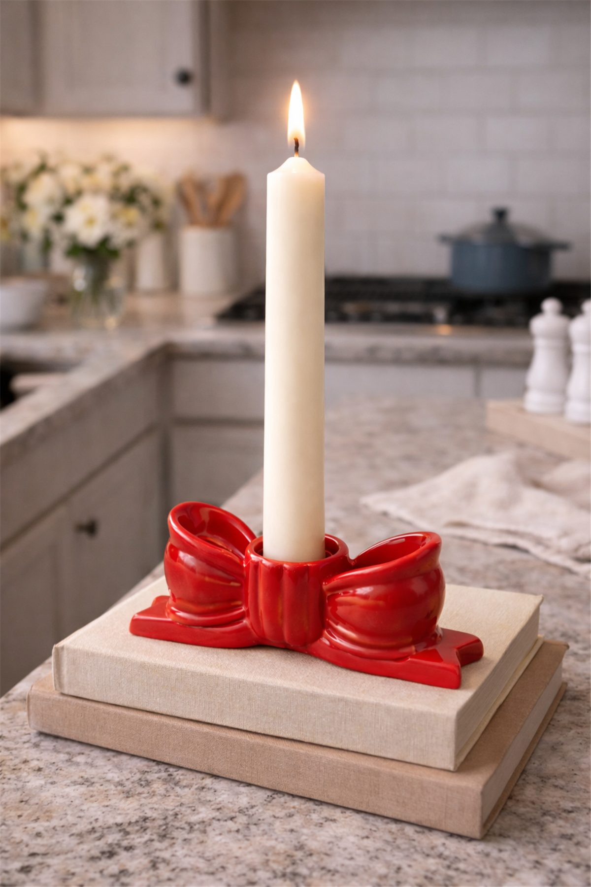 Red Ribbon Candlestick Candle Holder
