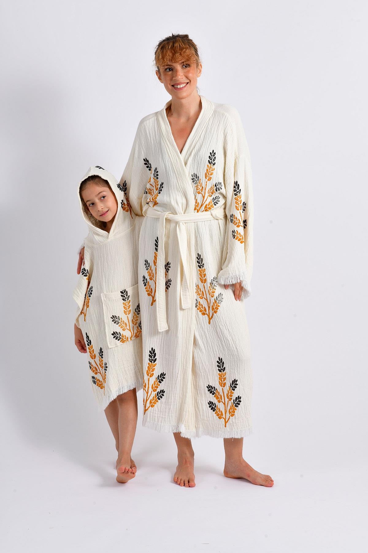 Golden Wheat Mother Child Kimono Poncho