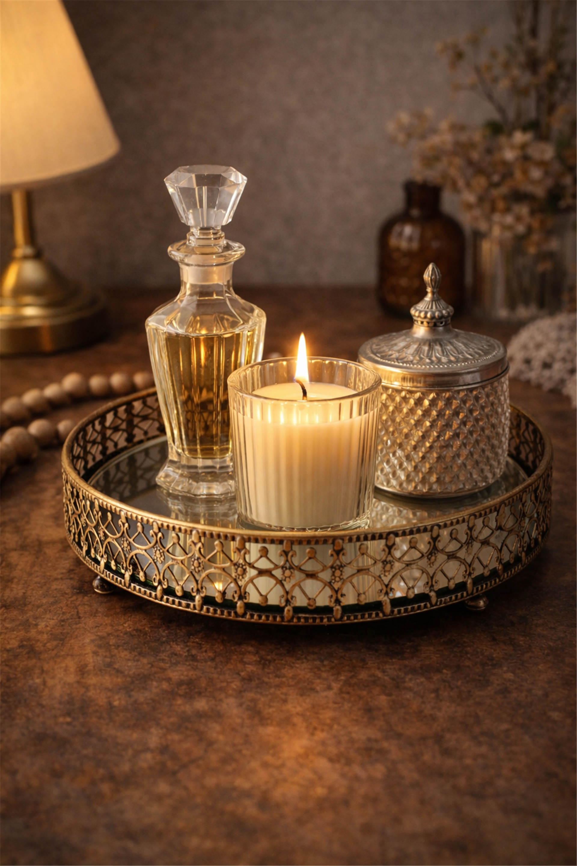 Vintage Glass-Bottomed Decorative Tray