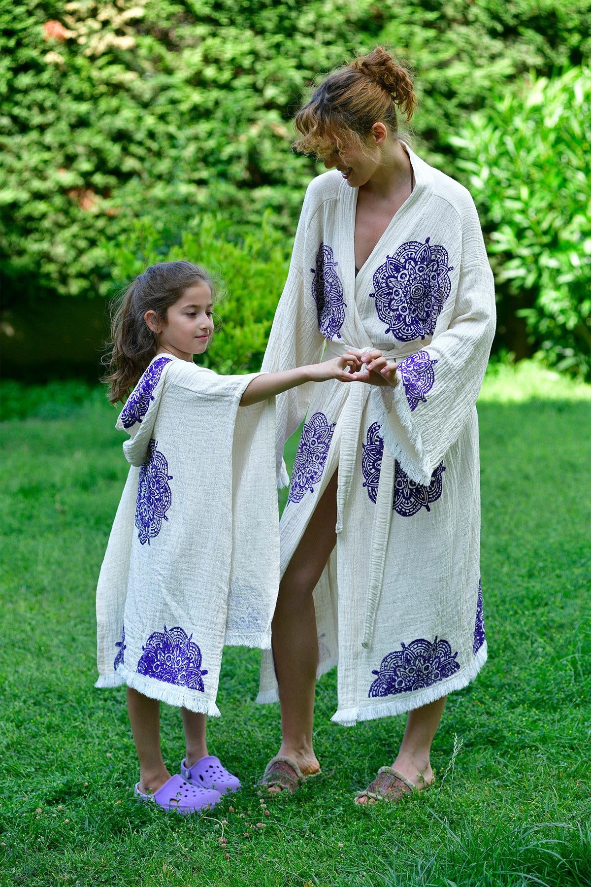 Natural Mandala Kimono & Kids Poncho Set