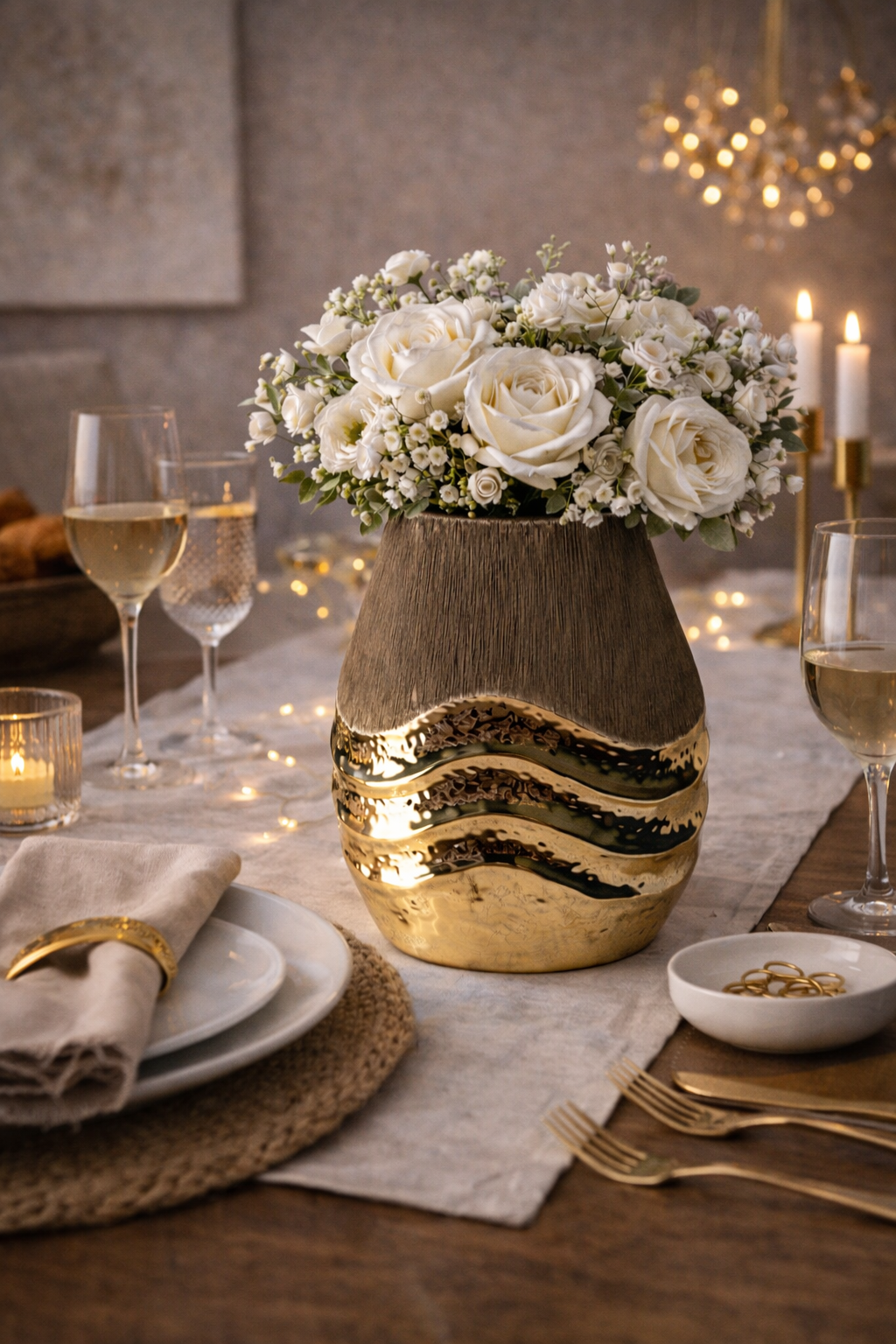 Modern Vase with Gold Details - Vertical Form