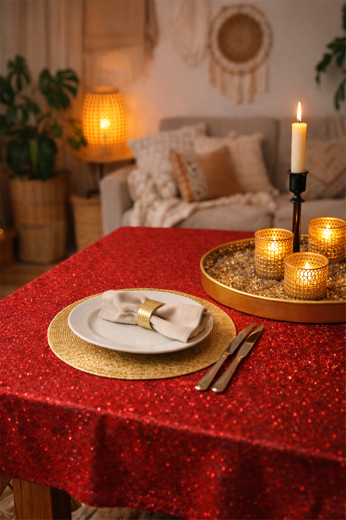 Red Glitter Tablecloth