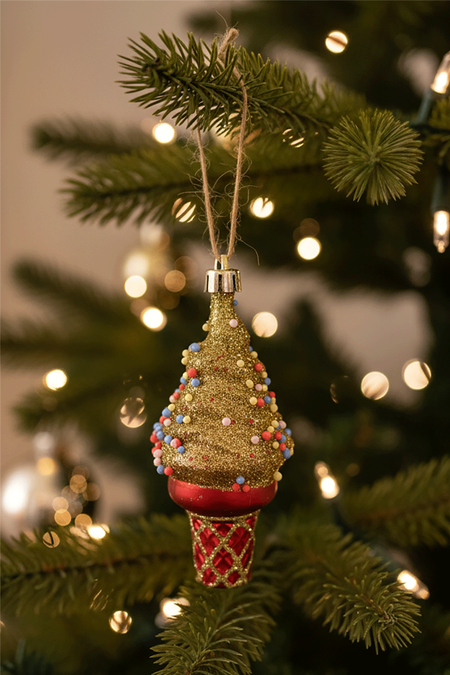 Gold Ice Cream Cone Tree Ornament