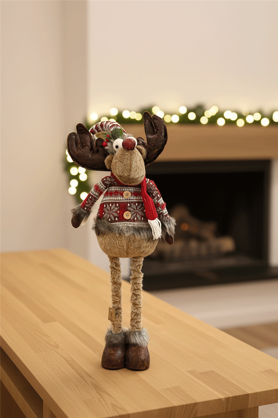 Kırmızı Desenli Uzayabilen Bacaklı Noel Cücesi