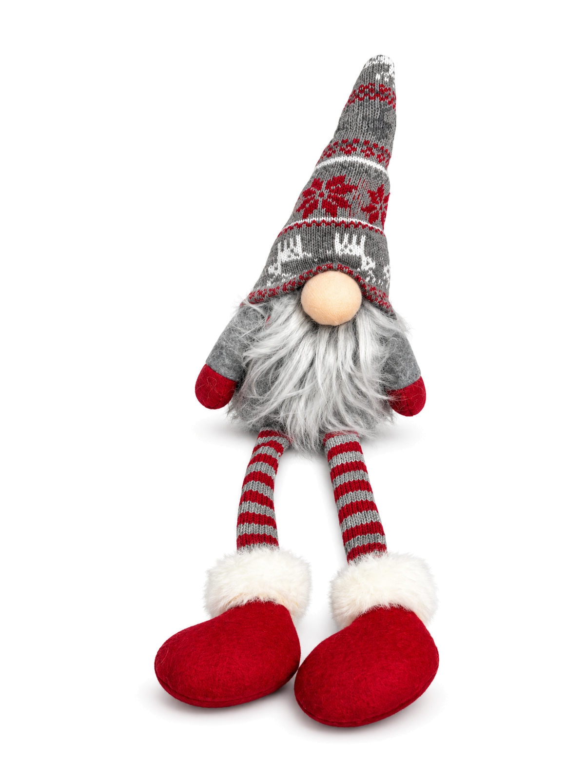 Nordic Gnome Gri Jakar Şapkalı Dekoratif Yılbaşı Cücesi - 35 CM